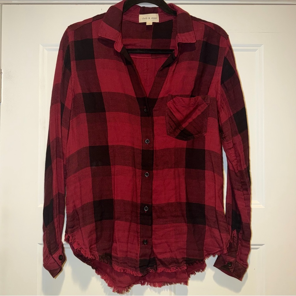cloth & stone Red and Black Plaid button down shirt